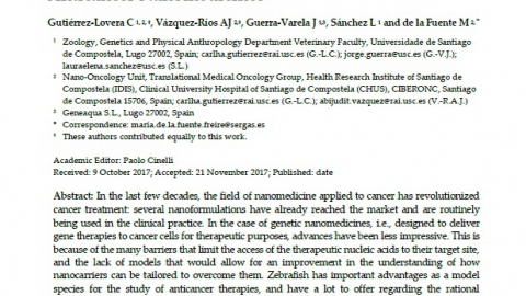 Our Review "The Potential of Zebrafish as a Model Organism for Improving the Translation of Genetic Anticancer Nanomedicines" is now available online