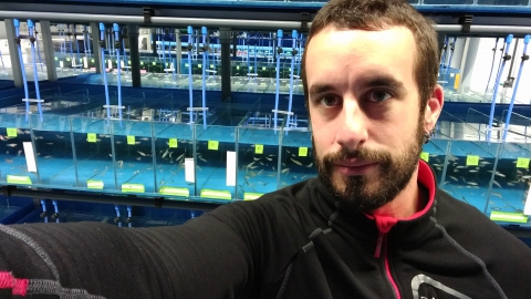 Pablo Cabezas in Leiden's Zebrafish Facility.