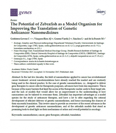 Our Review "The Potential of Zebrafish as a Model Organism for Improving the Translation of Genetic Anticancer Nanomedicines" is now available online