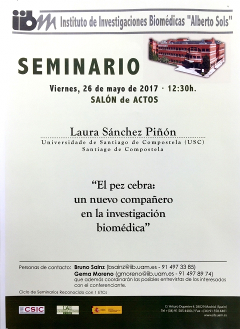 Laura Sanchez attended as a guest speaker to give a conference at the Institute of Biomedical Research "Alberto Sols" IIB (CSIC-UAM)