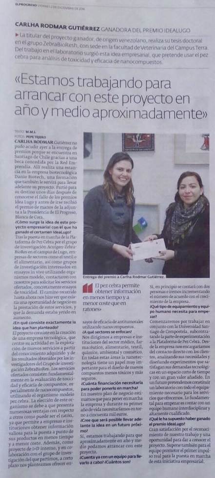 Congratulations to Carlha Guti&eacute;rrez, M&oacute;nica Otero and Laura S&aacute;nchez for obtaining the first award of IDEALUGO 